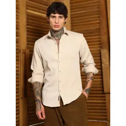 Campus Sutra Beige Poly Spandex Regular Fit Textured Shirt-picture-35