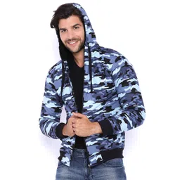 Campus Sutra Black & Blue Camouflage Print Hooded Bomber Jacket-picture-18