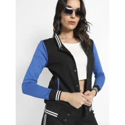 Campus Sutra Black & Blue Cotton Color-Block Jacket-picture-21