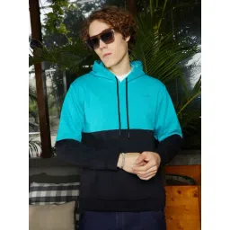 Campus Sutra Black & Blue Regular Fit Colour Block Hooded Sweatshirt-picture-24