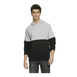 Campus Sutra Black & Grey Cotton Hooded Sweatshirt-picture-39