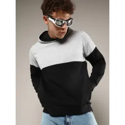 Campus Sutra Black & Grey Cotton Regular Fit Colour Block Hooded Sweatshirt-picture-28
