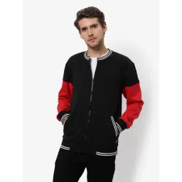 Campus Sutra Black & Red Cotton Regular Fit Colour Block Jacket-picture-32