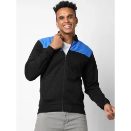 Campus Sutra Black & Royal Blue Cotton Regular Fit Colour Block Jacket-picture-46