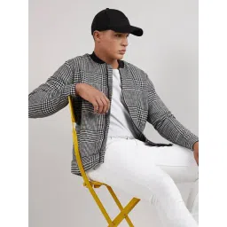 Campus Sutra Black & White Cotton Regular Fit Checks Jacket-picture-34