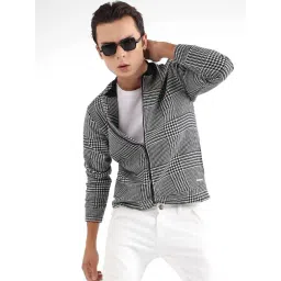 Campus Sutra Black & White Cotton Regular Fit Checks Jacket-picture-25