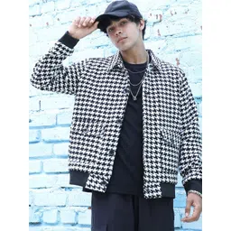 Campus Sutra Black Checked Windcheater Tailored Jacket-picture-34