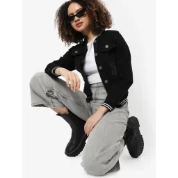 Campus Sutra Black Cotton Bomber Jacket-picture-23