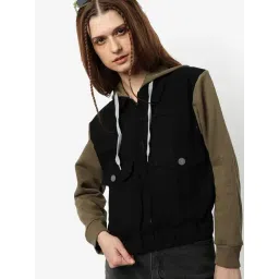 Campus Sutra Black Cotton Color-Block Denim Jacket-picture-27