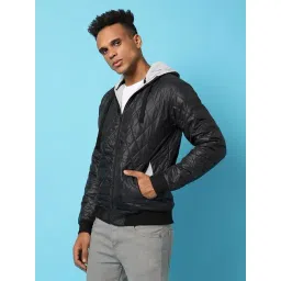 Campus Sutra Black Cotton Regular Fit Hooded Jacket-picture-37