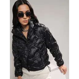 Campus Sutra Black Embellished Windcheater Puffer Jacket-picture-29