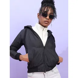 Campus Sutra Black Hooded Windcheater Bomber Jacket-picture-25