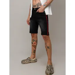 Campus Sutra Black Regular Fit Striped Denim Shorts-picture-41