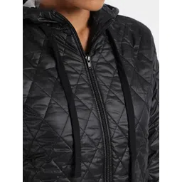 Campus Sutra Black Windcheater Long Sleeves Outdoor Hooded Quilted Jacket image 4