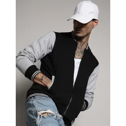 Campus Sutra Black Windcheater Mock Collar Cotton Bomber Jacket-picture-40