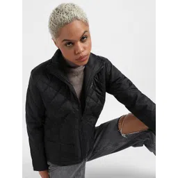 Campus Sutra Black Windcheater Mock Collar Quilted Jacket-picture-15