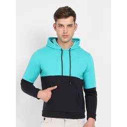 Campus Sutra Blue & Black Colourblocked Hooded Cotton Pullover Sweatshirt-picture-13