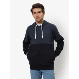 Campus Sutra Blue & Black Cotton Regular Fit Colour Block Hooded Sweatshirt-picture-30