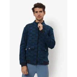 Campus Sutra Blue & Black Cotton Regular Fit Texture Jacket-picture-38