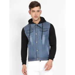 Campus Sutra Blue & Black Regular Fit Hooded Jacket image 1