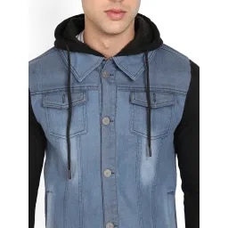 Campus Sutra Blue & Black Regular Fit Hooded Jacket image 3