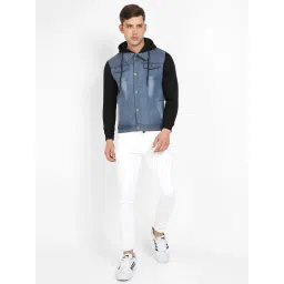 Campus Sutra Blue & Black Regular Fit Hooded Jacket image 4