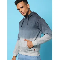 Campus Sutra Blue & Grey Cotton Regular Fit Colour Block Hooded Sweatshirt-picture-30