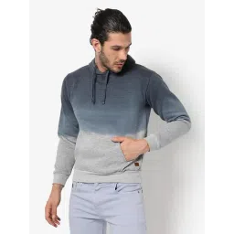 Campus Sutra Blue & Grey Cotton Regular Fit Colour Block Hooded Sweatshirt-picture-32