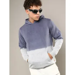 Campus Sutra Blue & Grey Regular Fit Colour Block Hooded Sweatshirt-picture-28