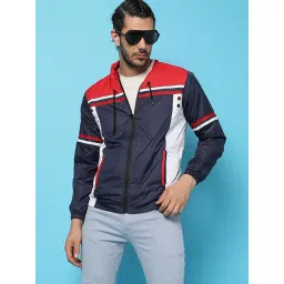 Campus Sutra Blue & Red Regular Fit Colour Block Hooded Jacket-picture-16