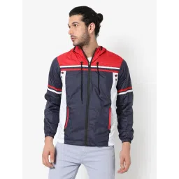 Campus Sutra Blue & Red Regular Fit Colour Block Hooded Jacket-picture-21