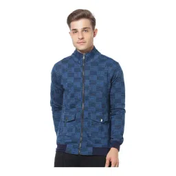 Campus Sutra Blue Checks Full Sleeves Mock Collar Jacket-picture-10