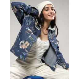 Campus Sutra Blue Cotton Floral Print Jacket-picture-37
