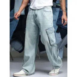 Campus Sutra Blue Cotton Regular Fit Cargo Jeans-picture-29