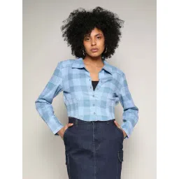 Campus Sutra Blue Cotton Regular Fit Checked Shirt-picture-16