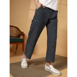 Campus Sutra Blue Cotton Regular Fit Checks Cargo Jeans-picture-25