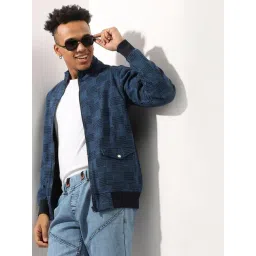 Campus Sutra Blue Cotton Regular Fit Checks Jacket-picture-25
