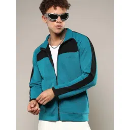 Campus Sutra Blue Cotton Regular Fit Colour Block Jacket-picture-34
