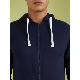 Campus Sutra Blue Cotton Regular Fit Hooded Sweatshirt image 4