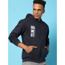 Campus Sutra Blue Cotton Regular Fit Printed Hooded Sweatshirt-picture-19