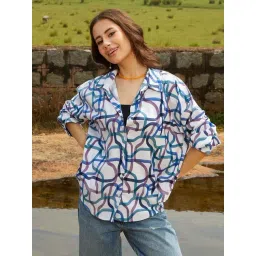 Campus Sutra Blue Cotton Regular Fit Printed Shirt-picture-32