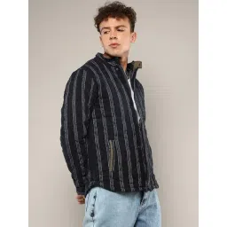 Campus Sutra Blue Cotton Regular Fit Striped Jacket image 3