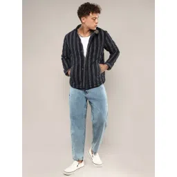Campus Sutra Blue Cotton Regular Fit Striped Jacket image 5