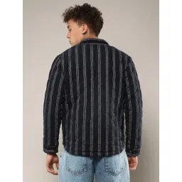 Campus Sutra Blue Cotton Regular Fit Striped Jacket image 2