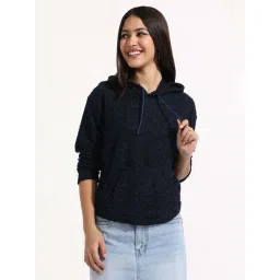 Campus Sutra Blue Cotton Regular Fit Textured Hoodie-picture-31