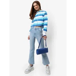 Campus Sutra Blue Cotton Striped Sweatshirt-picture-43