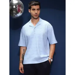 Campus Sutra Blue Polycotton Regular Fit Textured Polo T-Shirt-picture-47