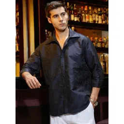 Campus Sutra Blue Polycotton Regular Fit Textured Shirt-picture-33