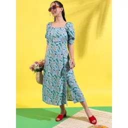 Campus Sutra Blue Printed A-Line Dress-picture-45