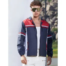 Campus Sutra Blue Regular Fit Colour Block Hooded Jacket-picture-22